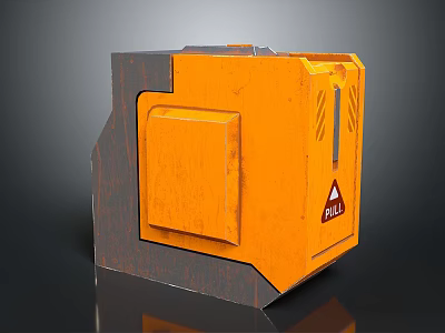 Rustic Orange Industrial Metal Container With FULL Label And Square Design 3d model