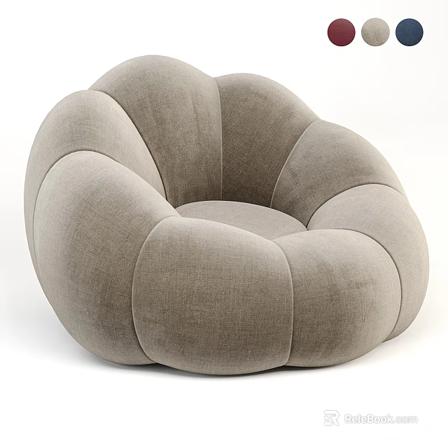 Modern Light Gray Single Sofa With Round Design And Soft Fabric 3d model 