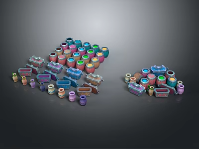 Colorful Plastic Storage Containers With Mixed Blue Pink Green Hues Stacked In Piles 3d model