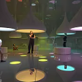 Interactive Amusement Park Playground With Colorful Light Domes Reflective Floors And People Playing