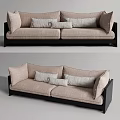 Modern Beige Fabric Two Seater Sofa With Soft Cushions And Dark Frame 3d model