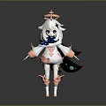3D Fantasy Creature Character Model With White Hair Star Headdress Pink Outfit And Black Wings