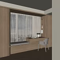 Modern Bay Window Cabinet Interior With Built In Desk Chair And Curtains