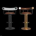 Modern Bar Stools With Gray Faux Fur Brown Leather Seats Black Gold Fluted Bases