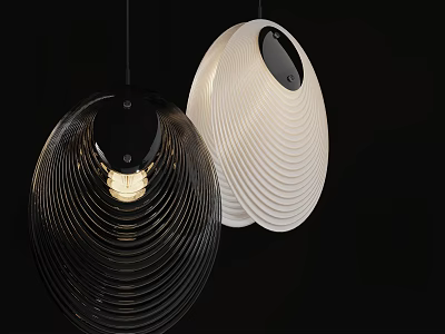 Modern Black And White Oval Pendant Lights With Striped Glass Shades 3d model