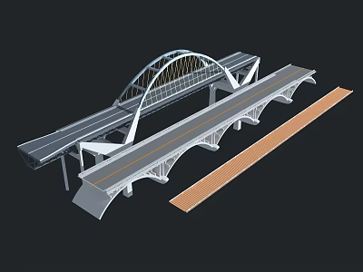 Modern Arch Bridge With Roadway Pedestrian Walkway And Steel Support Structure 3d model