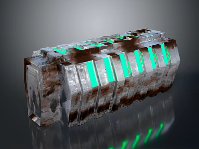 Rusty Metal Tech Device With Green Glowing Strips And Textured Surface 3d model