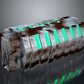 Rusty Metal Tech Device With Green Glowing Strips And Textured Surface