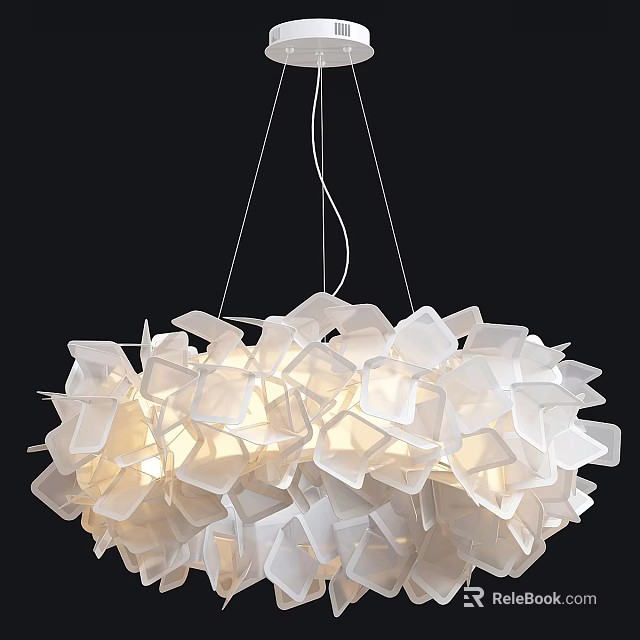 Modern Artistic Chandelier With White Geometric Acrylic Pieces And Soft Illuminated Glow 3d model 