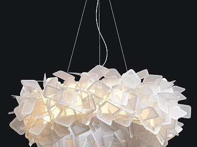 Modern Artistic Chandelier With White Geometric Acrylic Pieces And Soft Illuminated Glow 3d model