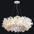 Modern Artistic Chandelier With White Geometric Acrylic Pieces And Soft Illuminated Glow