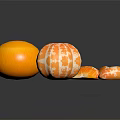 Fresh Tangerine Display With Whole Peeled Fruit And Segments On Black Reflective Background