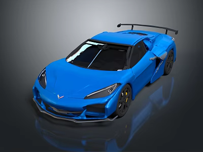 Blue Corvette Sports Car With Rear Spoiler And Black Performance Wheels 3d model