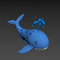 Cute Blue Whale Game Character With Blue Spots And Water Spraying From Head