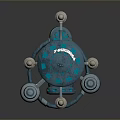 Blue Mechanical Device With Top Disc Connecting Parts And Bottom Supports