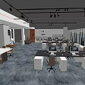 Modern Public Office Space With Open Workstations Computers Hanging Lights And Large Windows 3d model