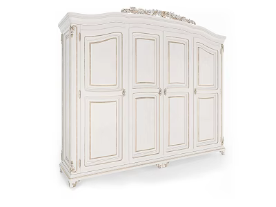 Elegant White Classical Wardrobe With Ornate Carved Details And Multiple Panel Doors 3d model