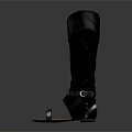 Women's Black Leather High Boots With Open Toe And Side Straps Fashion Design