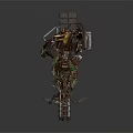 Game Movie Pilot Character In Camouflage Metallic Mech Suit With Shield And Armored Arms