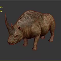 Realistic Brown Rhinoceros 3D Model With Textured Skin And Single Horn On Gray Background