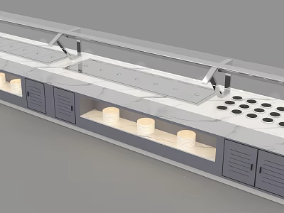 Modern Hot Pot Restaurant Self Service Condiment Bar With Marble Countertop And Storage Cabinets 3d model