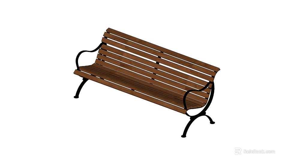 Outdoor Wooden Slat Bench With Black Metal Frame For Garden Park Seating 3d model 