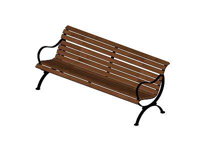 Outdoor Wooden Slat Bench With Black Metal Frame For Garden Park Seating 3d model