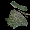 Satellite Image of Regional Area Showing Coastline Boundary Lines Terrain and Road Network