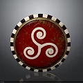 Circular Emblem with Red Background White Spiral Pattern and Black White Checkered Border 3d model