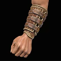 Detailed Leather Bracer With Metal Buckles On Clenched Fist Against Black Background