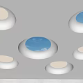 Modern Ceiling With Circular Skylights Revealing Blue Sky And White Clouds 3d model