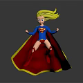 Superhero Girl In Blue Costume With Red Cape Yellow Hair And Super Symbol