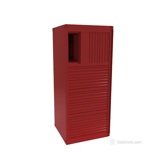Red Storage Cabinet With Slatted Design And Small Opening Door 3d model 
