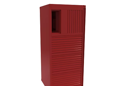 Red Storage Cabinet With Slatted Design And Small Opening Door 3d model