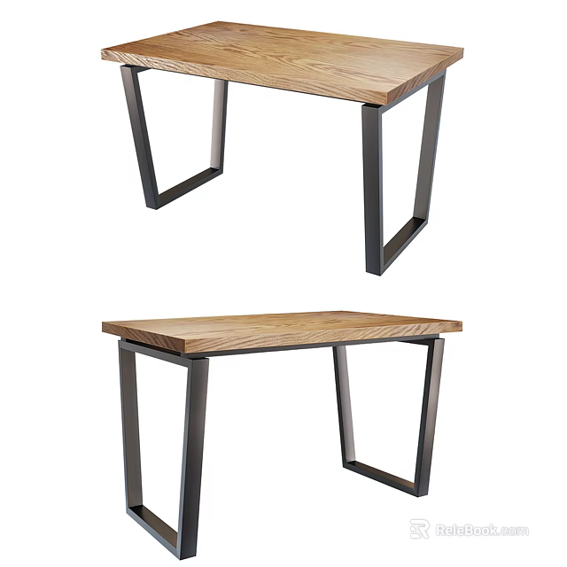 Modern Wooden Table With Black Metal Legs And Minimalist Design 3d model 