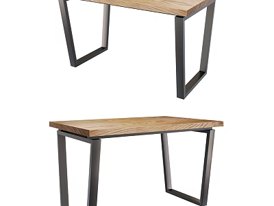 Modern Wooden Table With Black Metal Legs And Minimalist Design 3d model