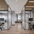 Bright Modern Public Office Space With Glass Partitions Desks Ergonomic Chairs And Wooden Flooring