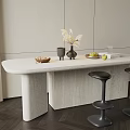 Modern Marble Bar Counter With Flower Vase Nuts Bowl Fruit Plate And Black Stools