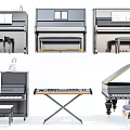 Various Musical Instruments and Art Supplies Including Pianos Keyboards Paintbrushes and Art Materials