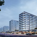 Modern Residential Buildings Exterior With Street Pedestrians Vehicles And Commercial Facilities