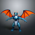 Blue Dragon Like Game Movie Character With Orange Wings And Horns