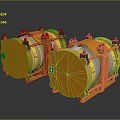 Two Orange Industrial Machinery Units With Metal Frames Black Bolts And Yellow Straps