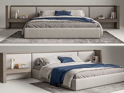 Modern Double Bed Interior With Bedside Tables Blue Pillows And Decorative Items 3d model