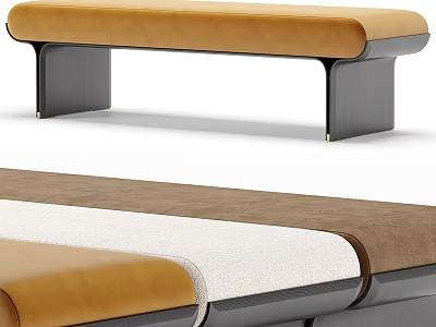 Modern Upholstered Bench with Black Legs and Brown Beige White Fabric Seats 3d model