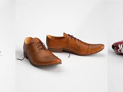 Men's Brown Leather Lace Up Shoes With Classic Formal Design Style 3d model