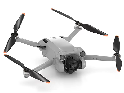 Gray Quadcopter Drone With Black Propellers Orange Accents And Built In Camera 3d model