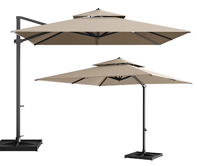 Two Beige Outdoor Patio Umbrellas Cantilever And Upright Design For Sun Protection 3d model