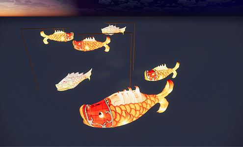 New Chinese Landscape Lamp Carp Lamp 3d model