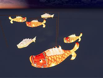 New Chinese Landscape Lamp Carp Lamp 3d model