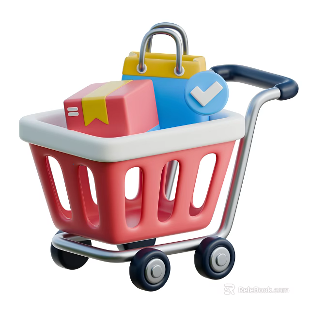 Colorful Decorative Ornament Set with Shopping Cart and Home Decor Elements 3d model 